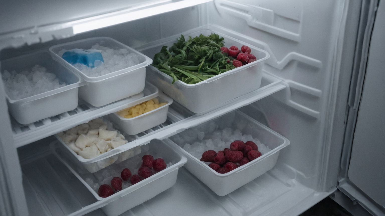 復旧後に食品を種類別の無地トレーへ分ける様子